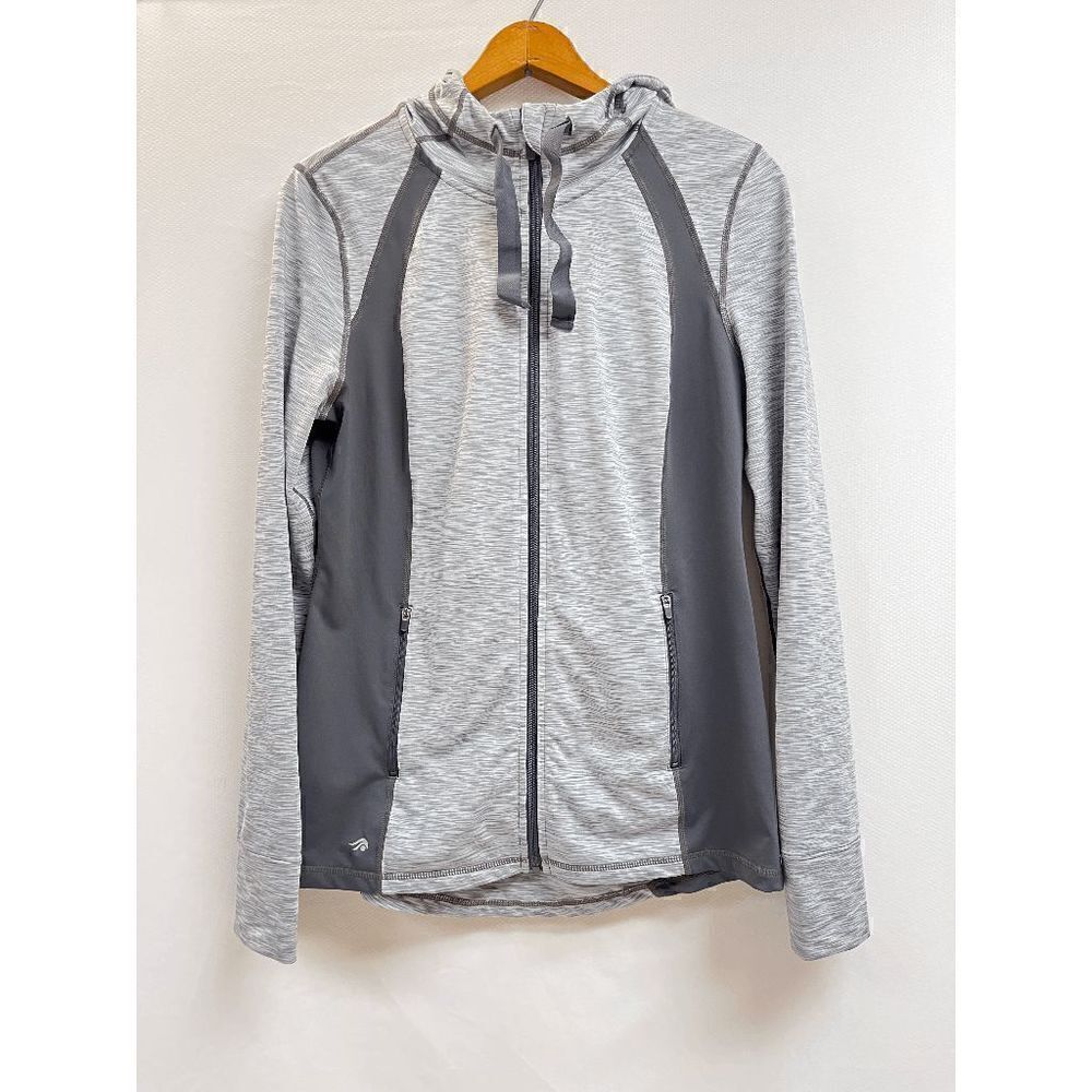 Ideology Womens Hooded Zip up Athletic Activewear Jacket Grey Space dye Sz M